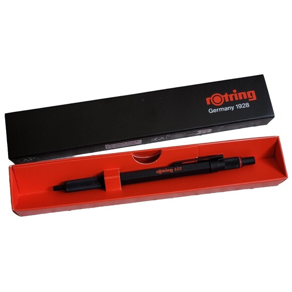 NIB Rotring 600 Ballpoint Pen Black Hexagonal Pen Knurled Grip Black Ink JAPAN - Picture 1 of 4